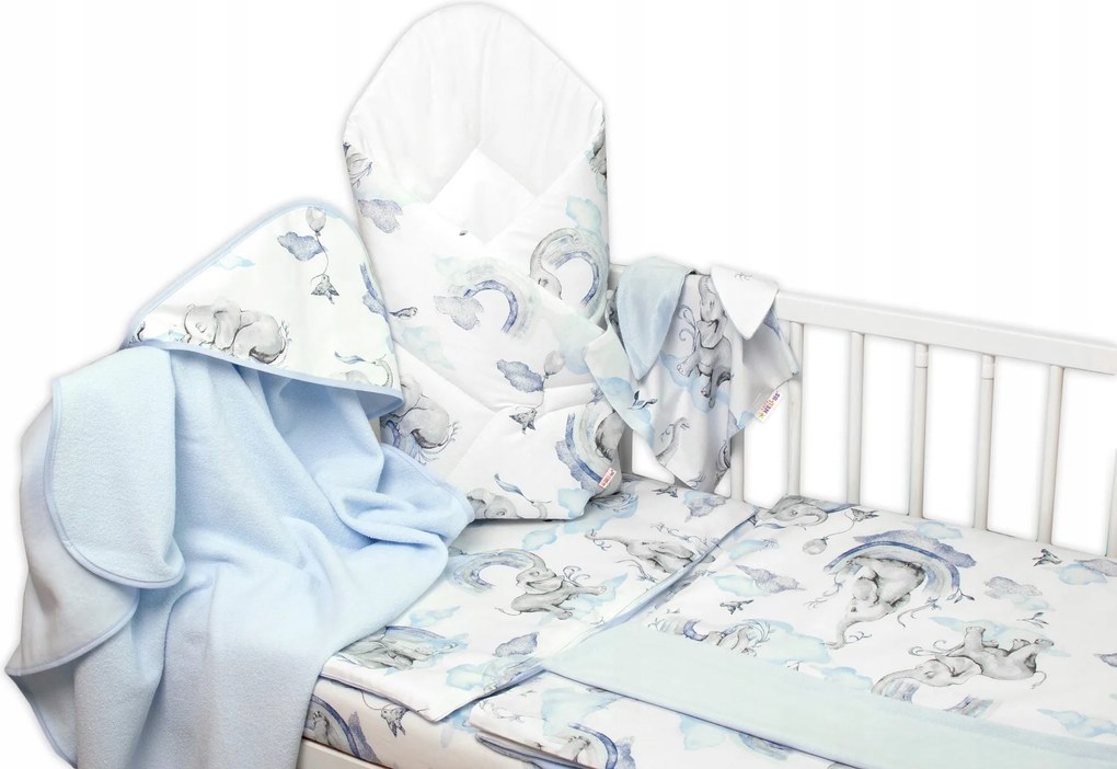 6D workshop előnyei. ada ajándék babának, 135x100 elefánt és szivárvány, kék/fehér