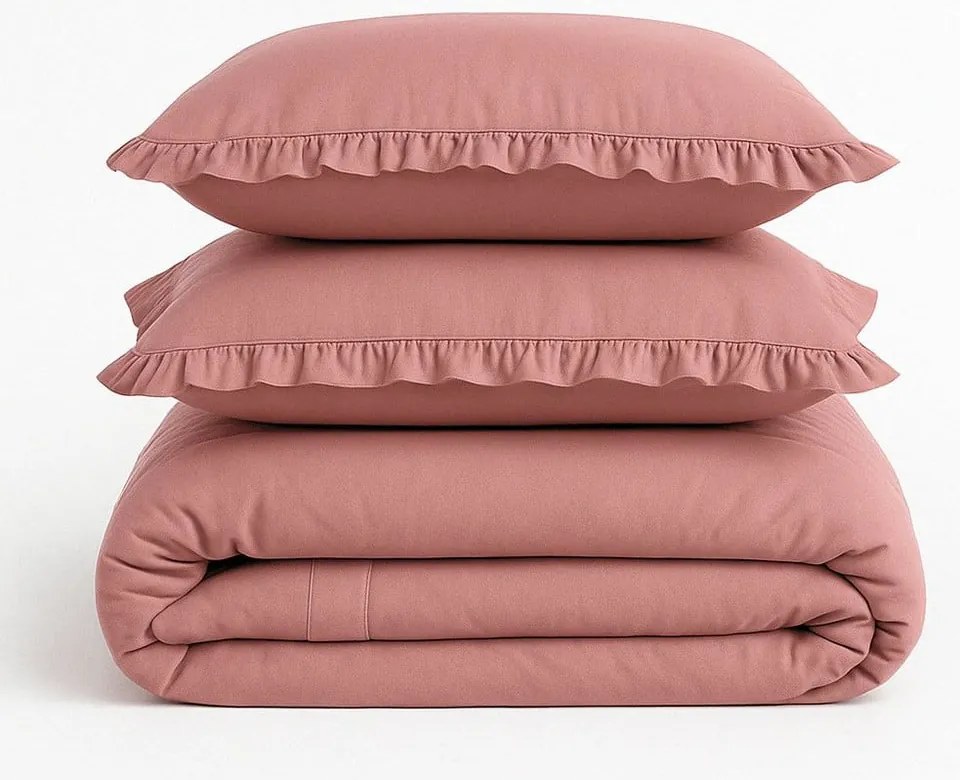 Rózsaszín egyszemélyes renforcé pamut ágyneműhuzat 140x200 cm Ruffle Striped – Mila Home Luxury