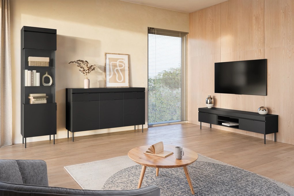 Sentia 157 TV-szekrény fém lábakkal - fekete / fekete