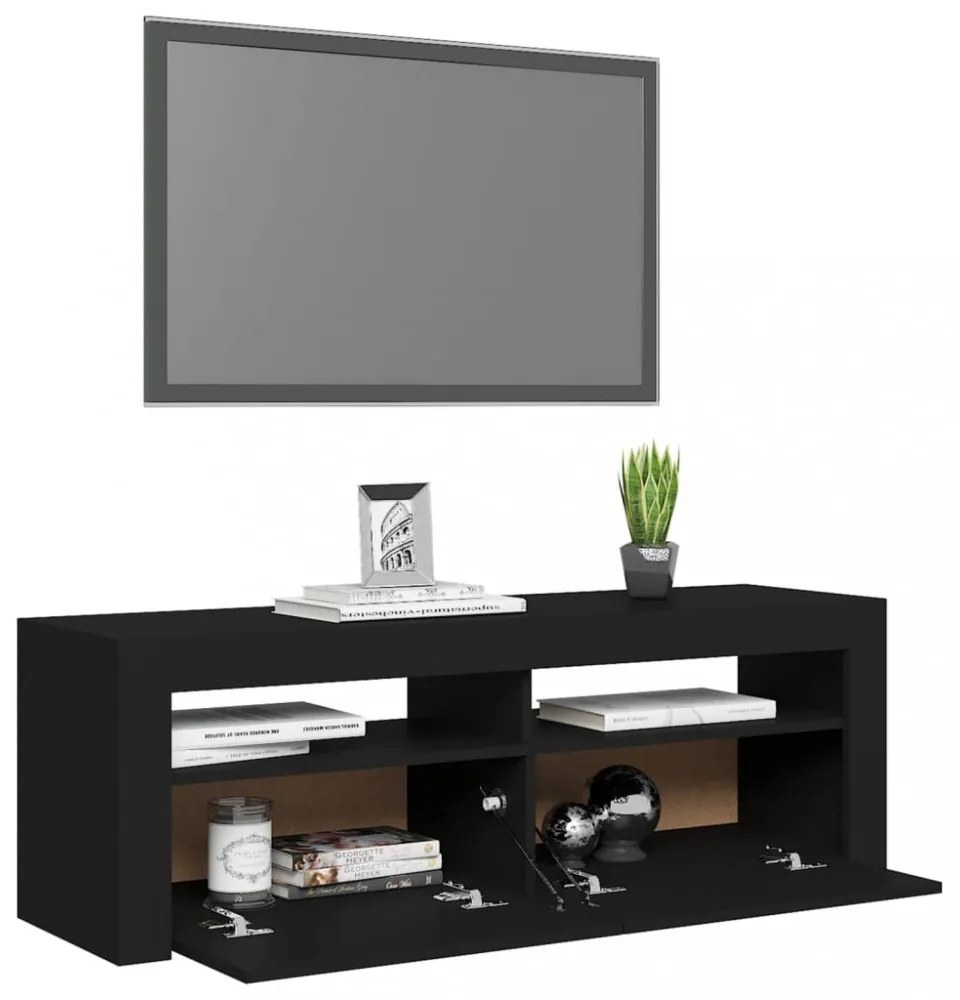 fekete TV-szekrény LED-világítással 120 x 35 x 40 cm