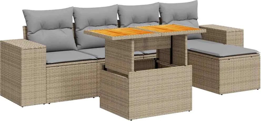 vidaXL 6 részes bézs polyrattan kerti ülőgarnitúra párnával