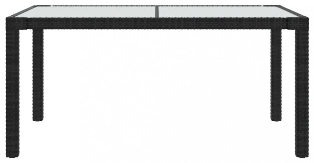fekete polyrattan és edzett üveg kerti asztal 150 x 90 x 75 cm
