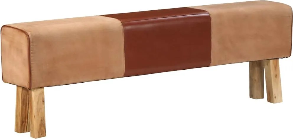 vidaXL barna valódi bőr és tömör akácfa tornapad 160 cm