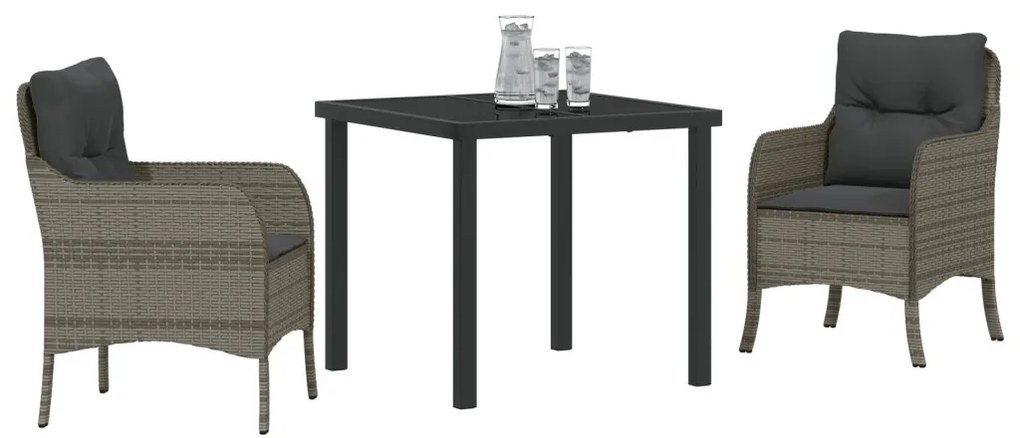3 darabos kerti étkező szett párnákkal, szürke poly rattan