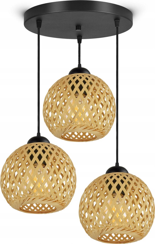 Mennyezeti Lámpa Függő Bambusz Fonott Boho Természetes 584-EZ3 Led Fekete