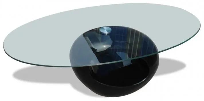 Magasfényű fekete dohányzóasztal ovális üveglappal