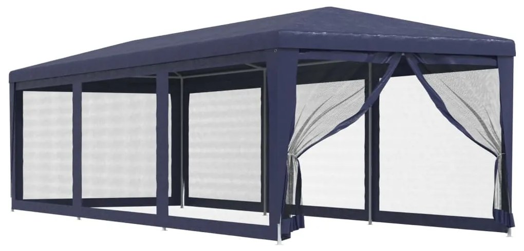kék HDPE rendezvénysátor 8 hálós oldalfallal 3x9 m