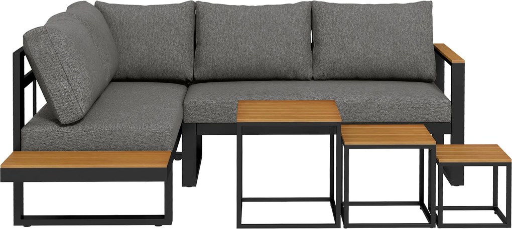 Outsunny 5 darabos kültéri bútor szett, kerti bútor szögletes kanapéval, kétfőző kanapé, kávézóasztal, balkon bútor szett párnákkal, kerti lounge szet