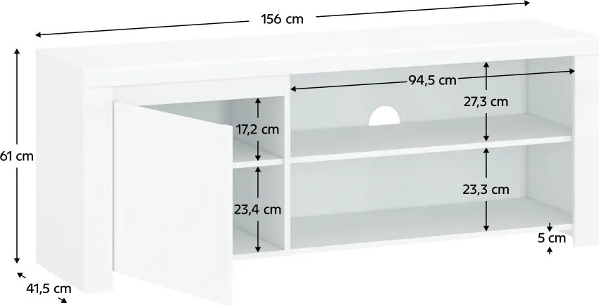 TV asztal 1D/160, fehér fényes, LINDY