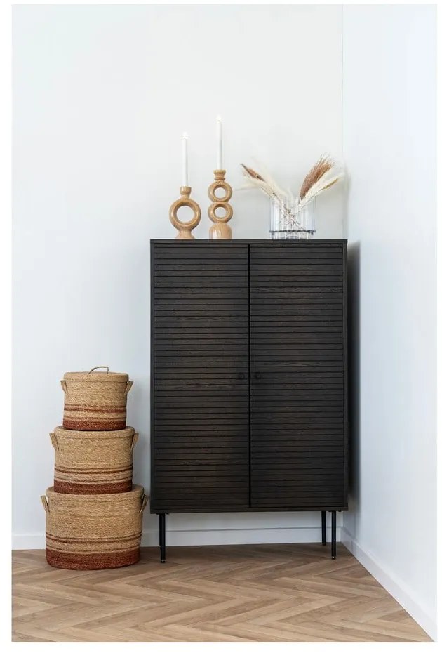 Sötétbarna szekrény tölgyfa dekorral 80x130 cm Kyoto – House Nordic