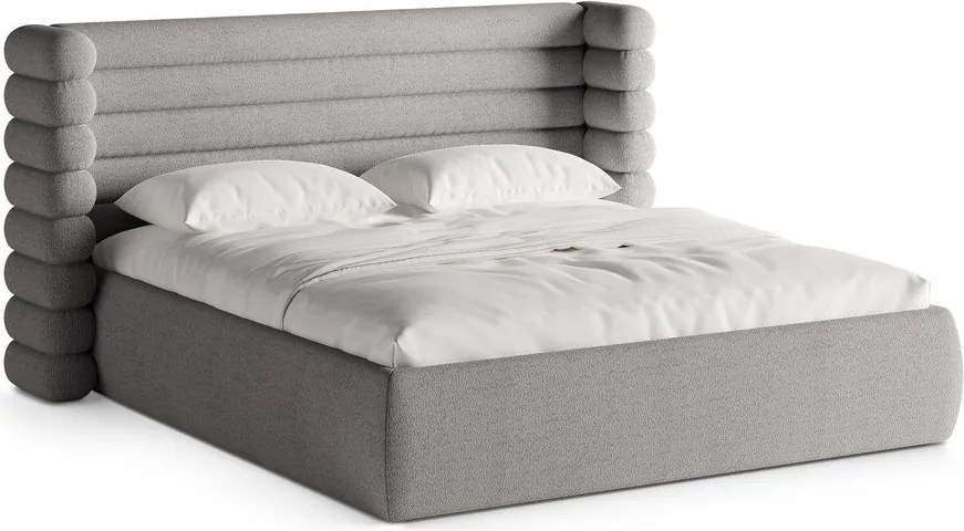 Szürke kárpitozott ágyneműtartós franciaágy ágyráccsal 200x200 cm Mount – Micadoni