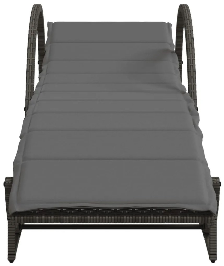Szürke polyrattan napozóágy párnával 60x199x42 cm