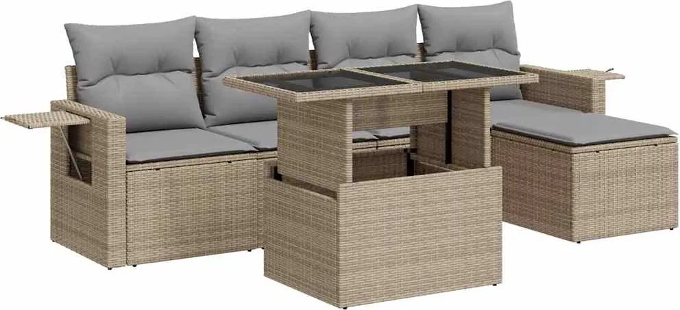 vidaXL 6 részes bézs polyrattan kerti ülőgarnitúra párnával