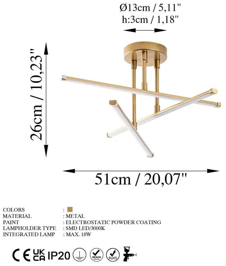 Aranyszínű LED mennyezeti lámpa 26x51 cm Umut – Opviq lights