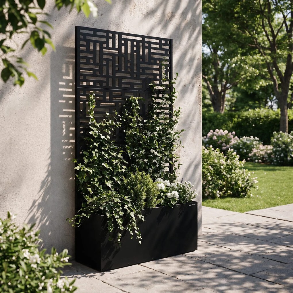Fém kerti pergola virágládával 3in1, fekete, 900x1800x300 mm: ROSE