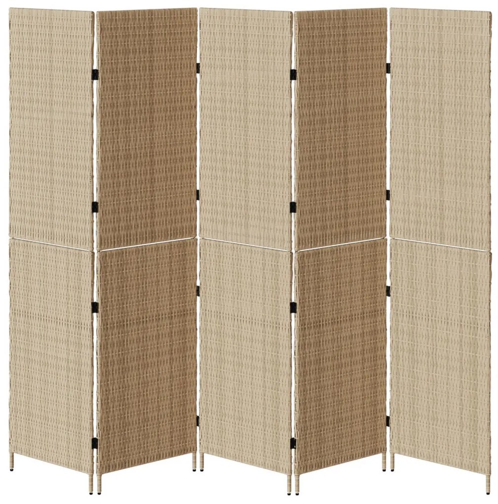 5 Paneles Páraván Összecsukható Bézs 245x180 cm Poly Rattan