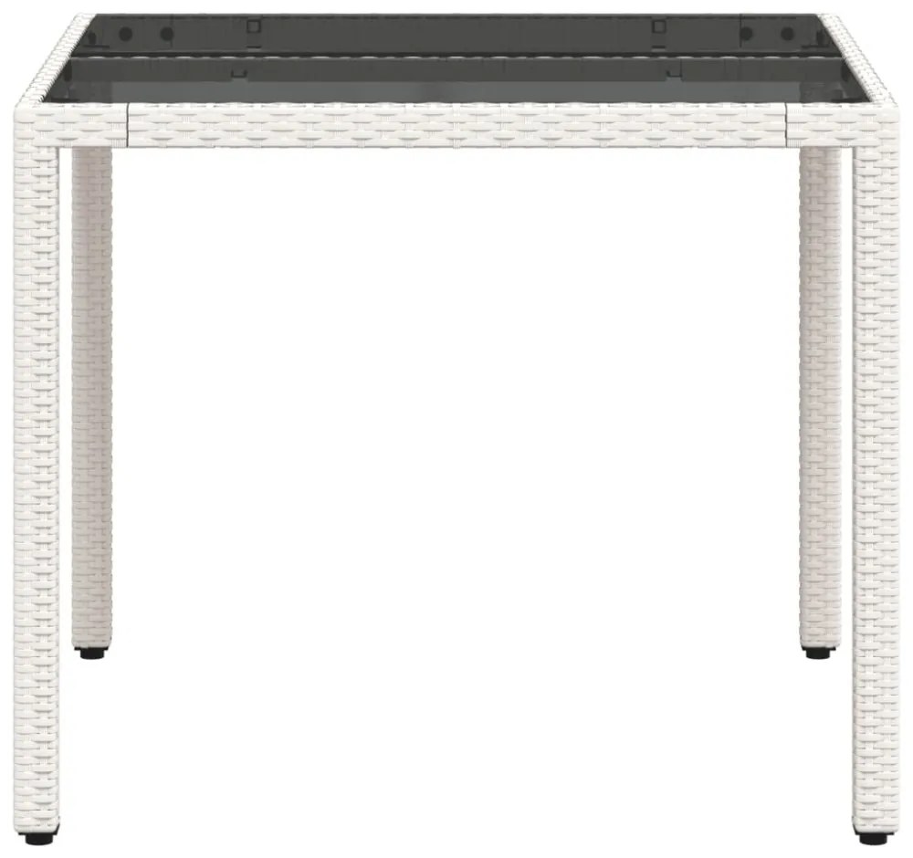 fehér polyrattan üveglapos kerti asztal 90 x 90 x 75 cm