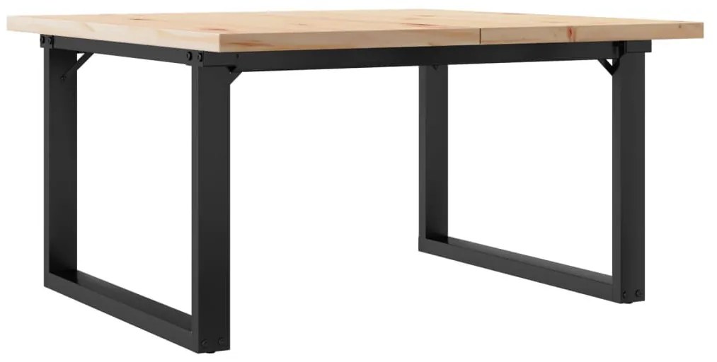 Tömör fenyőfa és acél O-vázú dohányzóasztal 80x80x45,5 cm