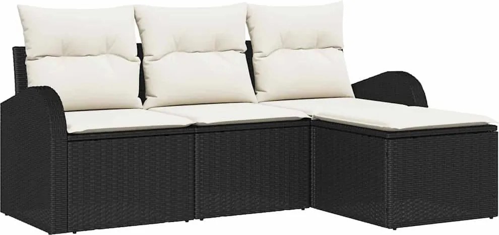 vidaXL Kanapé Szett párnával 4 pcs Fekete és Fehér polirattan