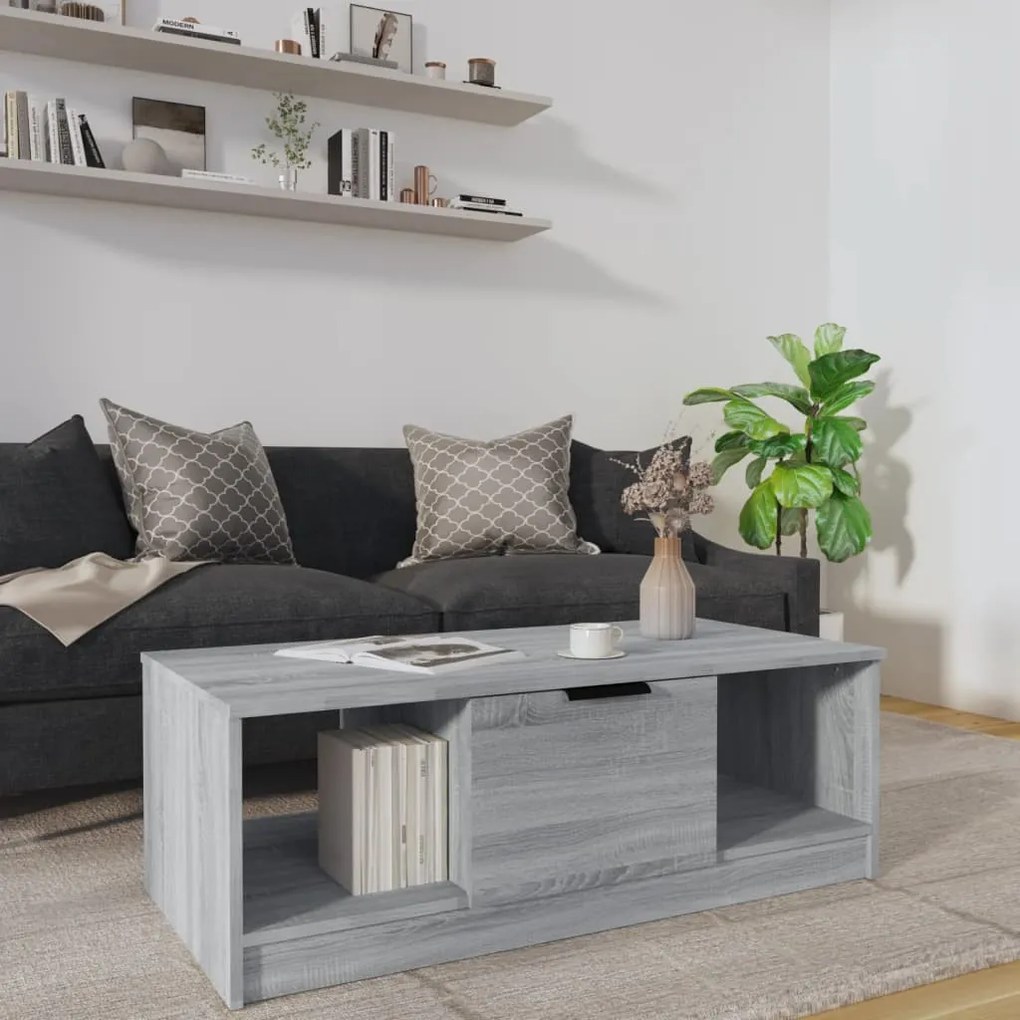 Szürke sonoma színű szerelt fa dohányzóasztal 102 x 50 x 36 cm