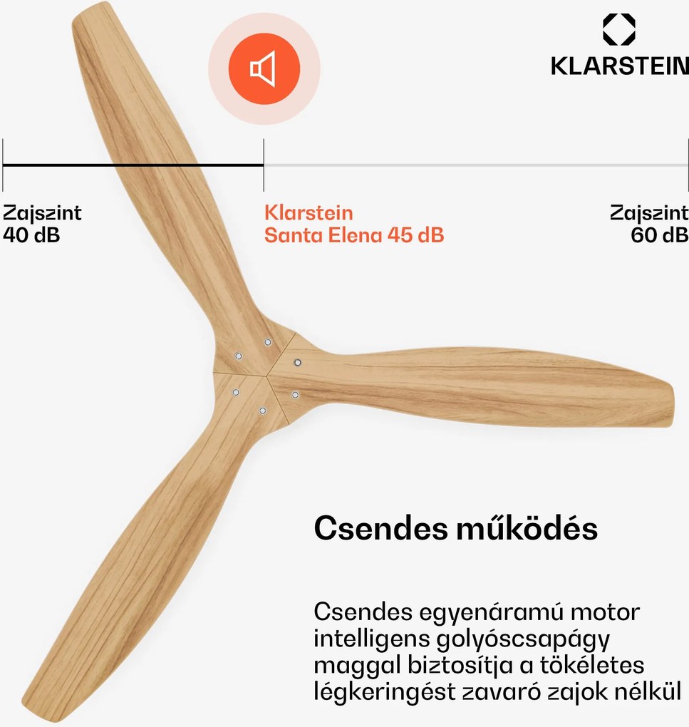 Klarstein Santa Elena mennyezeti ventilátor | 132 cm | 35 W | 25 m² | Csendes működés | Fa