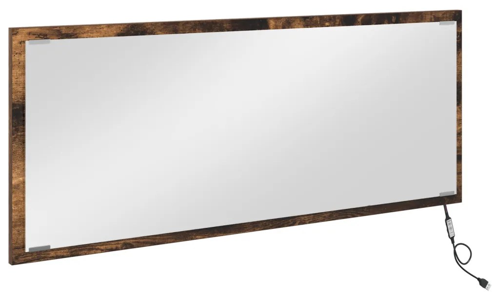 LED Fürdőszoba Tükör Füstölt Tölgy 90x8,5x37 cm Műanyag