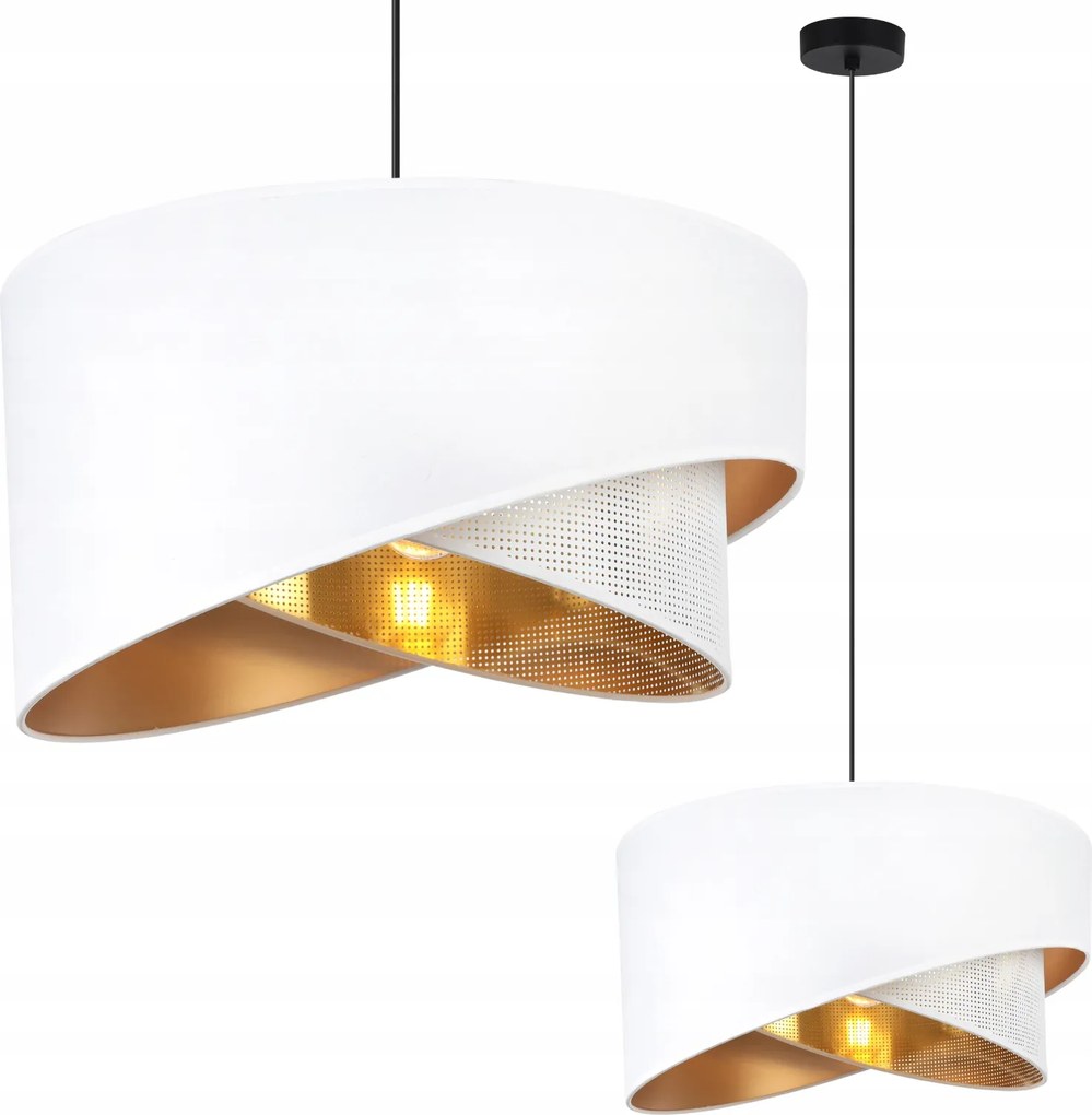 Mennyezeti Függőlámpa Csillár Fehér Áttört Lámpaernyővel Arany Díszítéssel