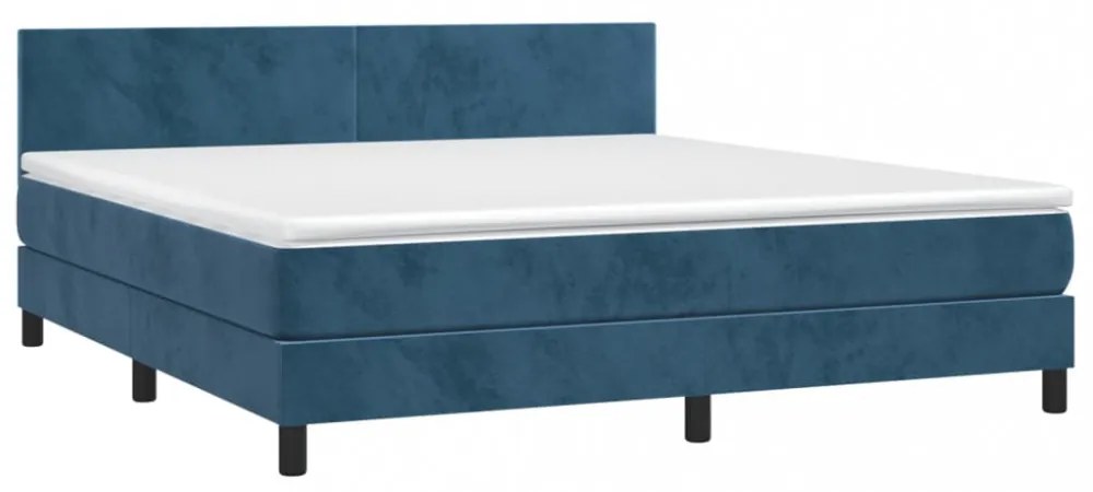 sötétkék bársony rugós és LED-es ágy matraccal 180x200 cm