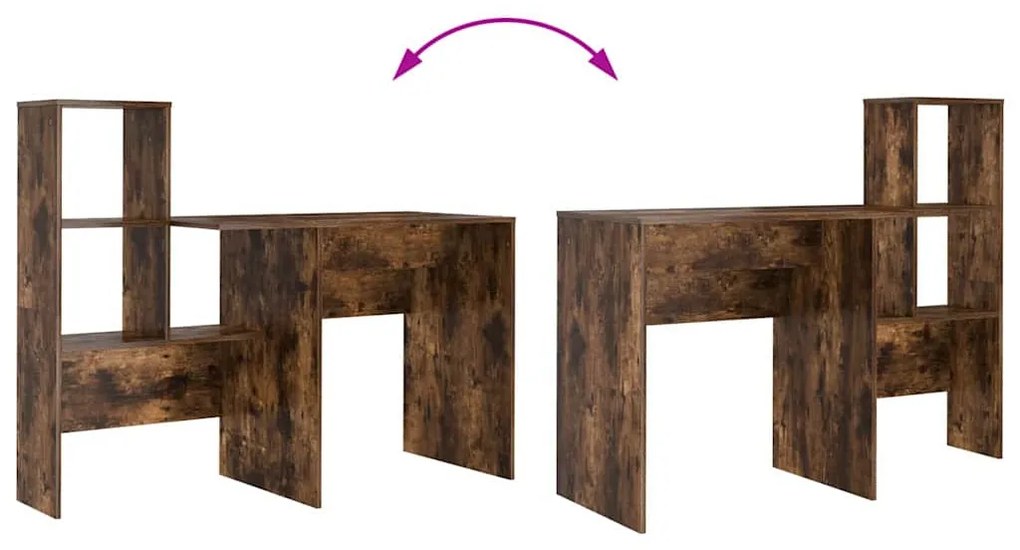 Asztal polcokkal Füstölt tölgy 131.5 x 50 x 106.5 cm Faanyag