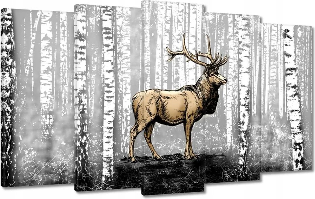 Vászonkép 100x60 Szarvas Nyírfa Erdő