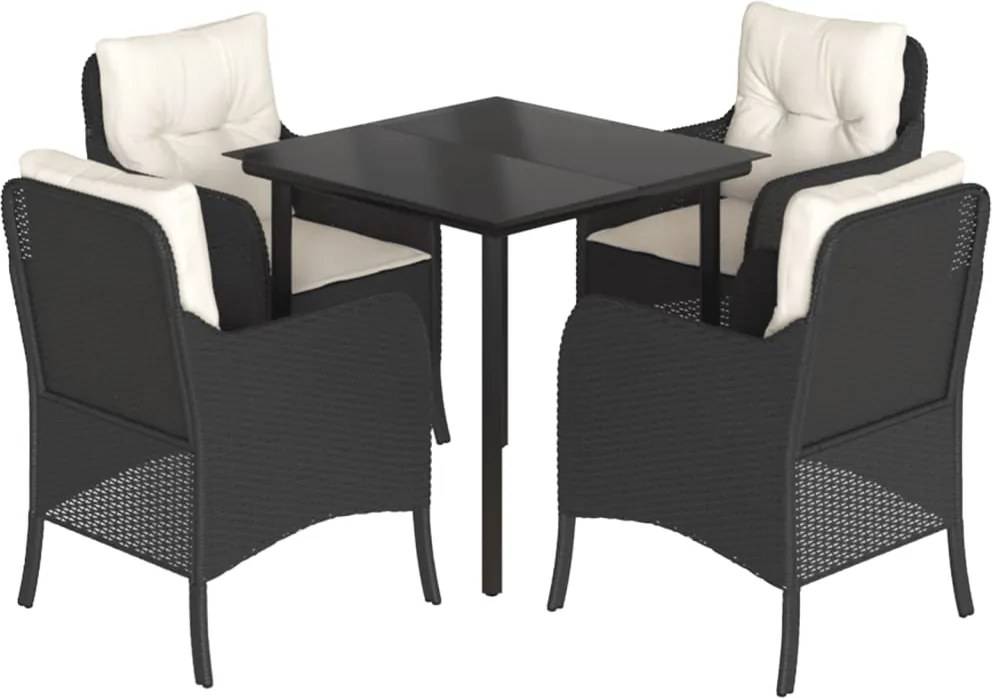vidaXL 5 részes fekete polyrattan kerti étkezőgarnitúra párnákkal