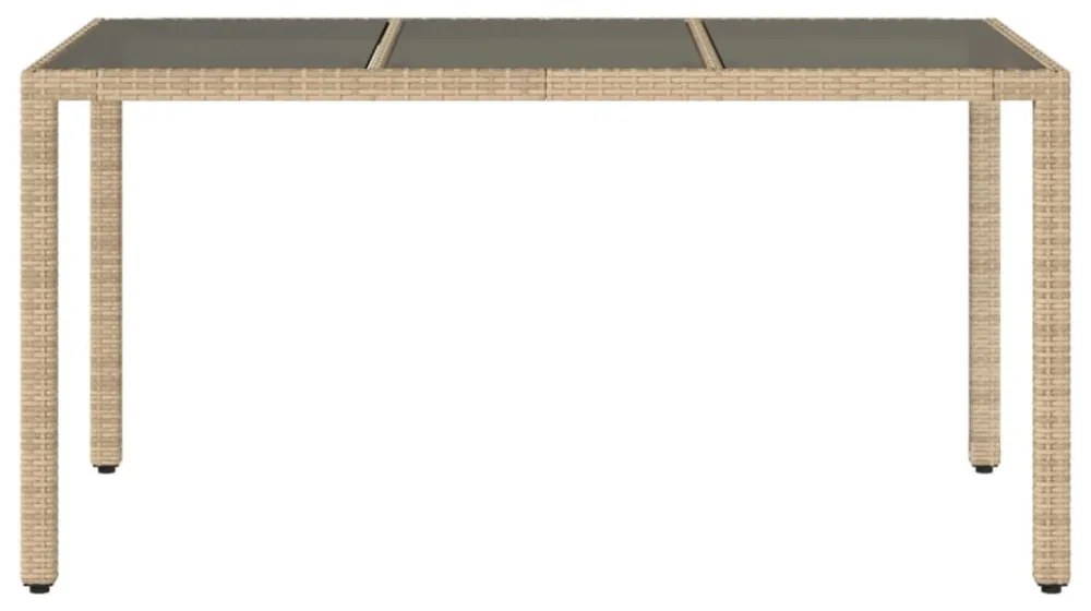 bézs polyrattan üveglapos kerti asztal 150 x 90 x 75 cm