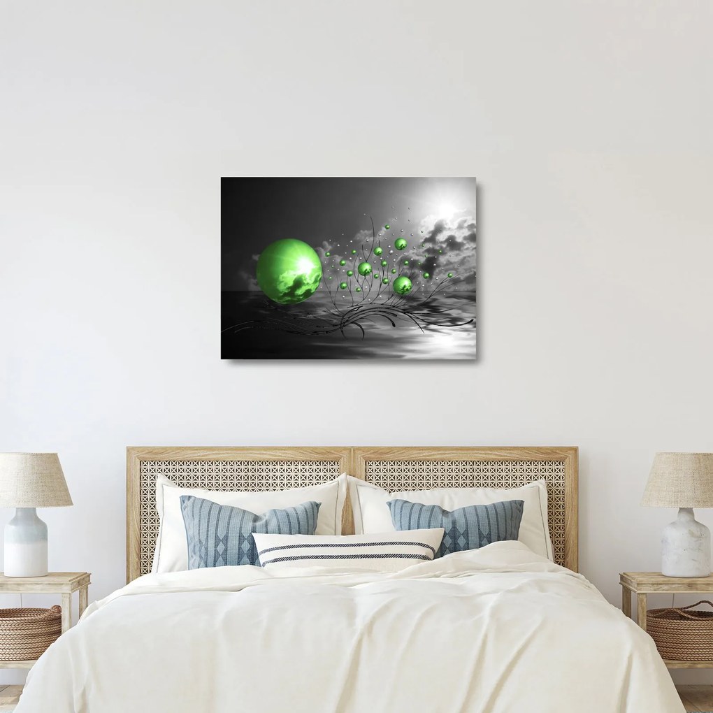 Zöld absztrakt gömbök képe (üvegen) (70x50 cm)