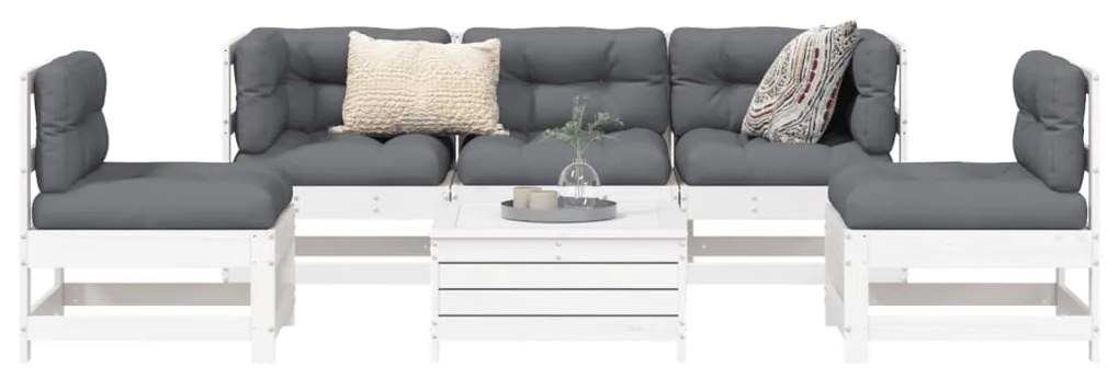 vidaXL 6 részes fehér tömör fenyőfa kerti kanapészett