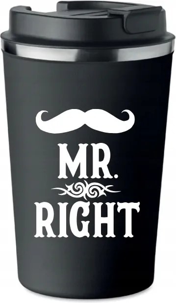 Prémium Termo Bögre fekete Valentin Napi Ajándék Mr Right neki KT_310