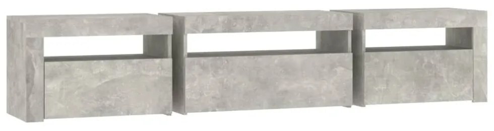 betonszürke TV-szekrény LED lámpákkal 195x35x40 cm