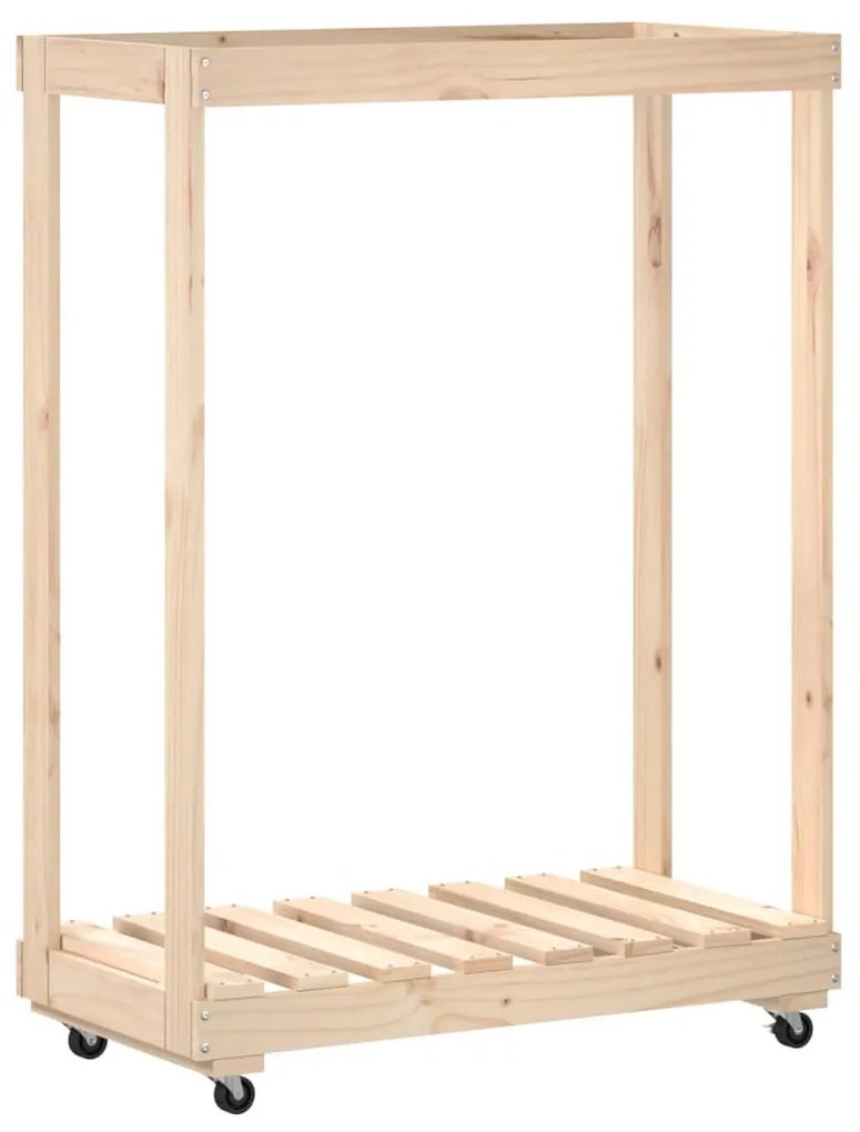 tömör fenyőfa rönktároló kerekekkel 76,5 x 40 x 108 cm
