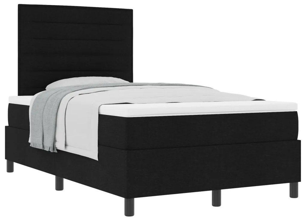 Box Spring Ágy Matraccal Fekete Kis Kétszemélyes Szövet