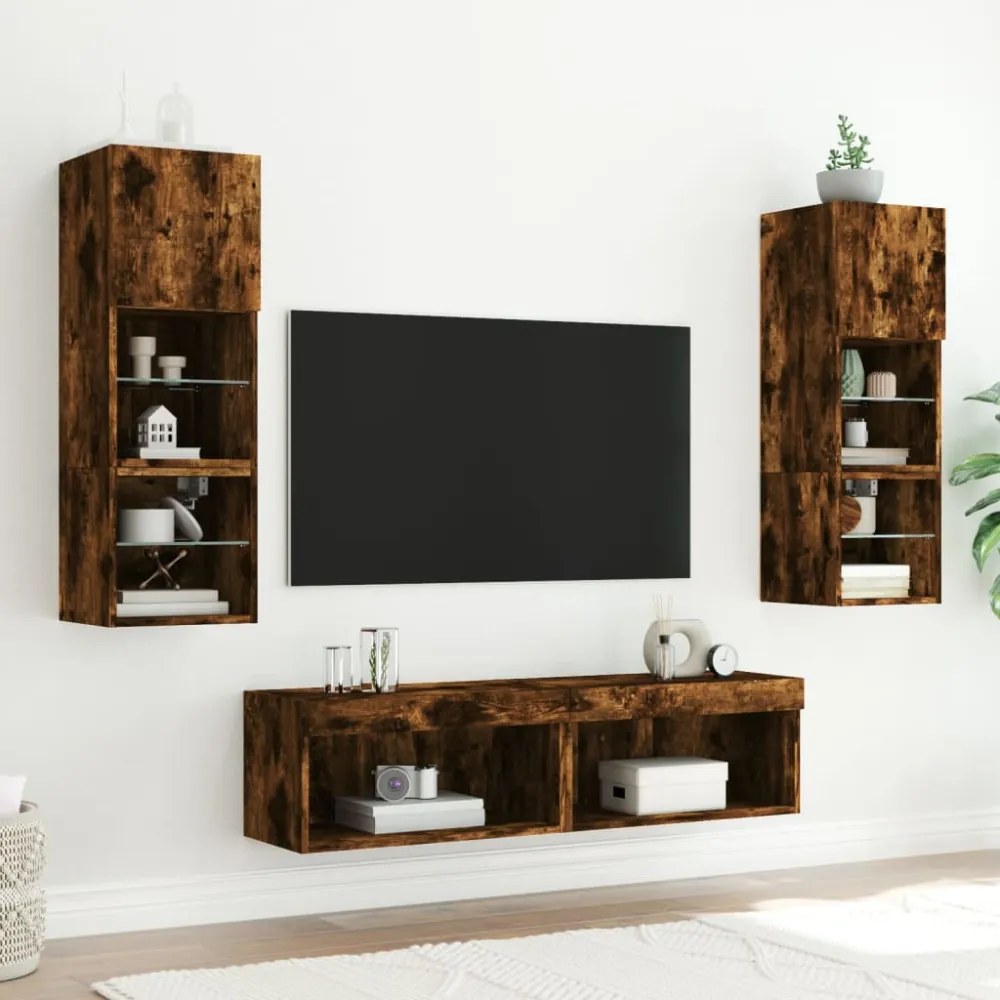 füstös tölgy színű TV-szekrény LED-világítással 60 x 30 x 30 cm