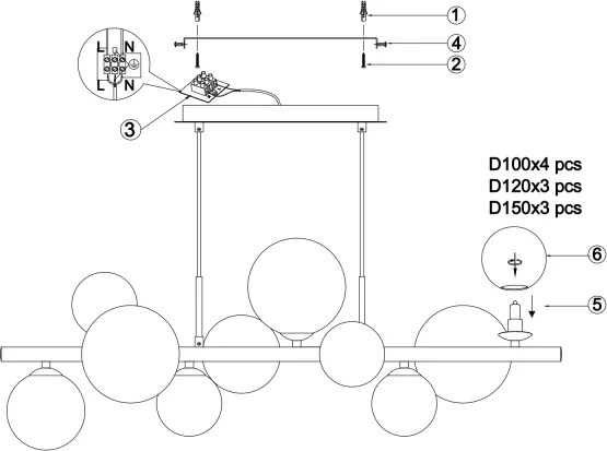 ONLI - PALOMA kábeles csillár 10xG9/3W/230V arany