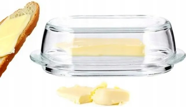 Vajtartó, üveg, átlátszó, fedővel, 19x9,5 cm