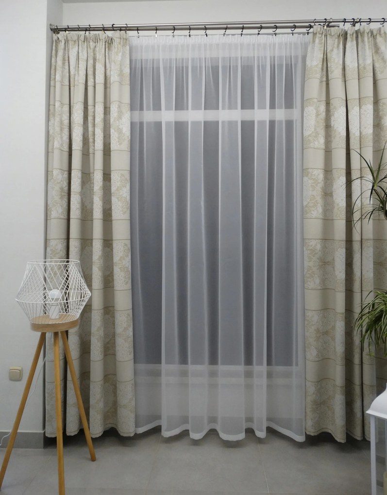 Mg Függöny mintás Bézs 170x220cm varrott szalaggal