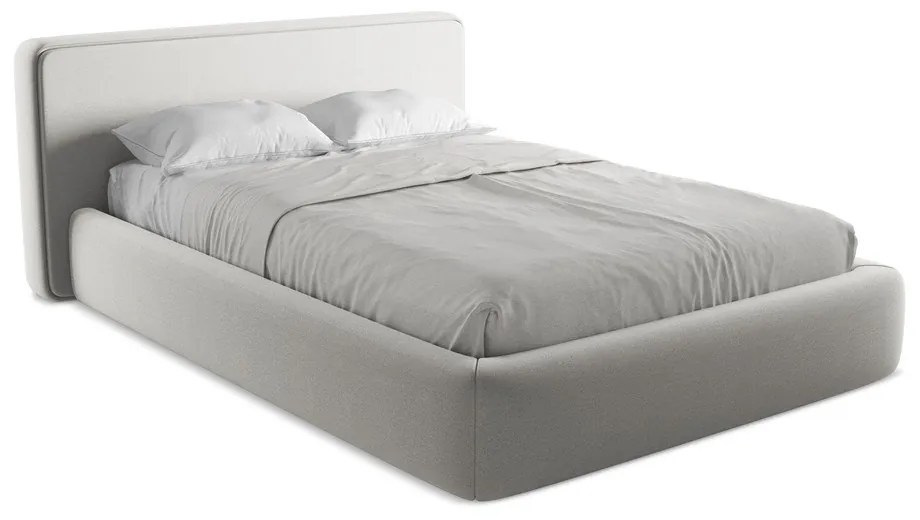 Világosszürke kárpitozott ágyneműtartós franciaágy ágyráccsal 140x200 cm Kiana – Makamii