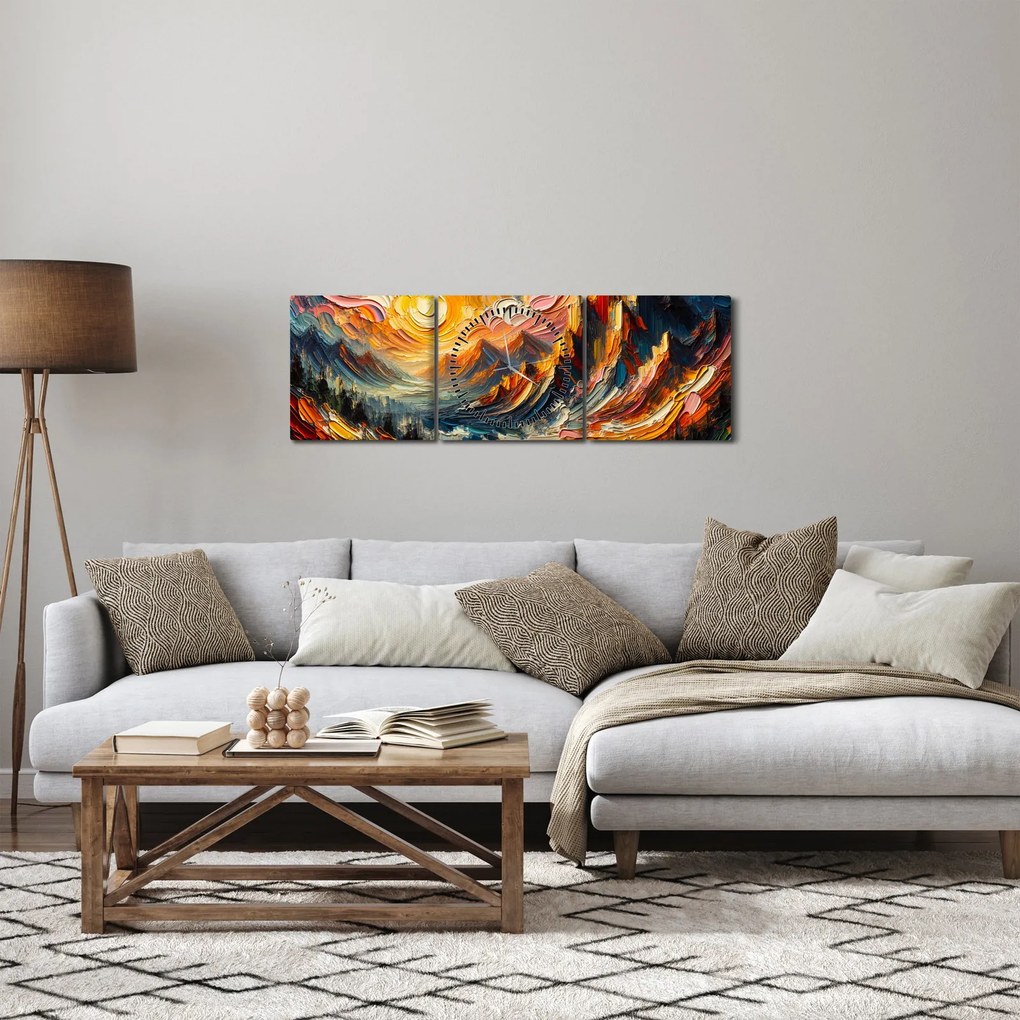 Kép - Hegyek, melyeket napfény ölel (órával) (90x30 cm)