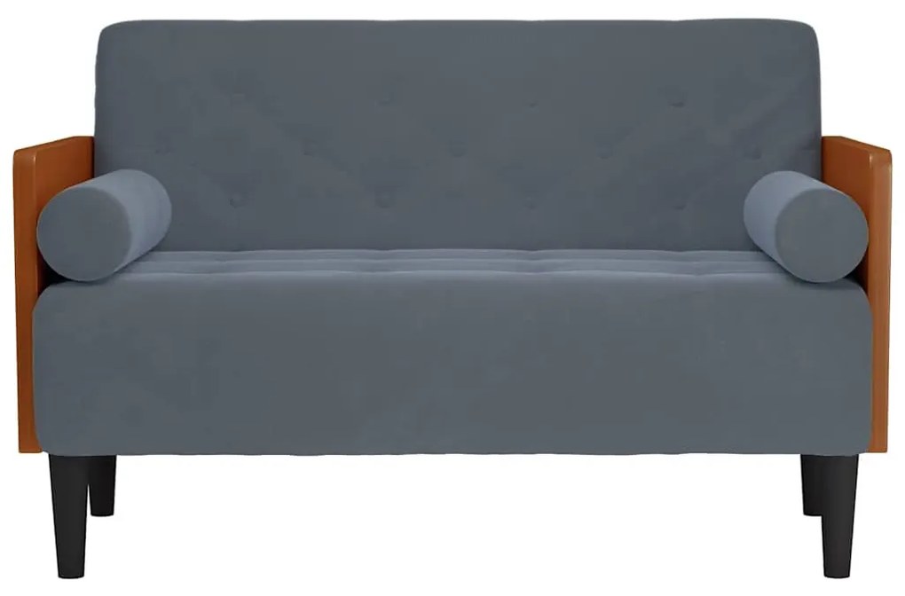 sötétszürke bársony loveseat kanapé párnákkal 110 cm