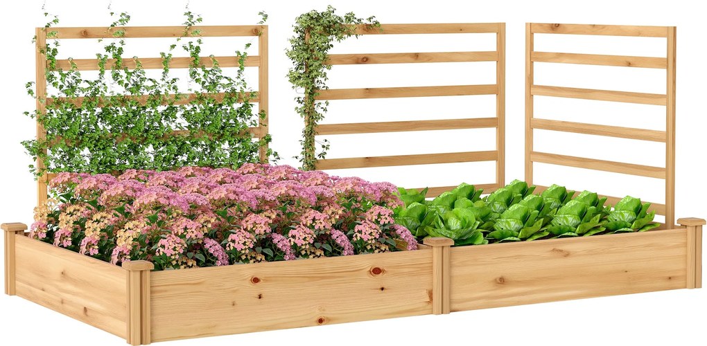 Outsunny emelt fa virágláda 3 kordonnal — 240 × 125 × 102 cm | Aosom