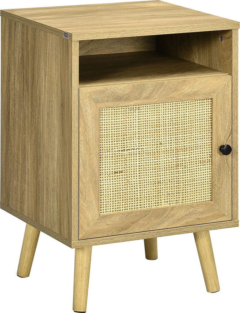 HOMCOM Éjjeliszekrény Rattan Ajtós Nyitott Rekesszel és Döntésbiztos Oldalasztal a Hálószobába Ékszobába 39x35x60 cm Természetes | Aosom