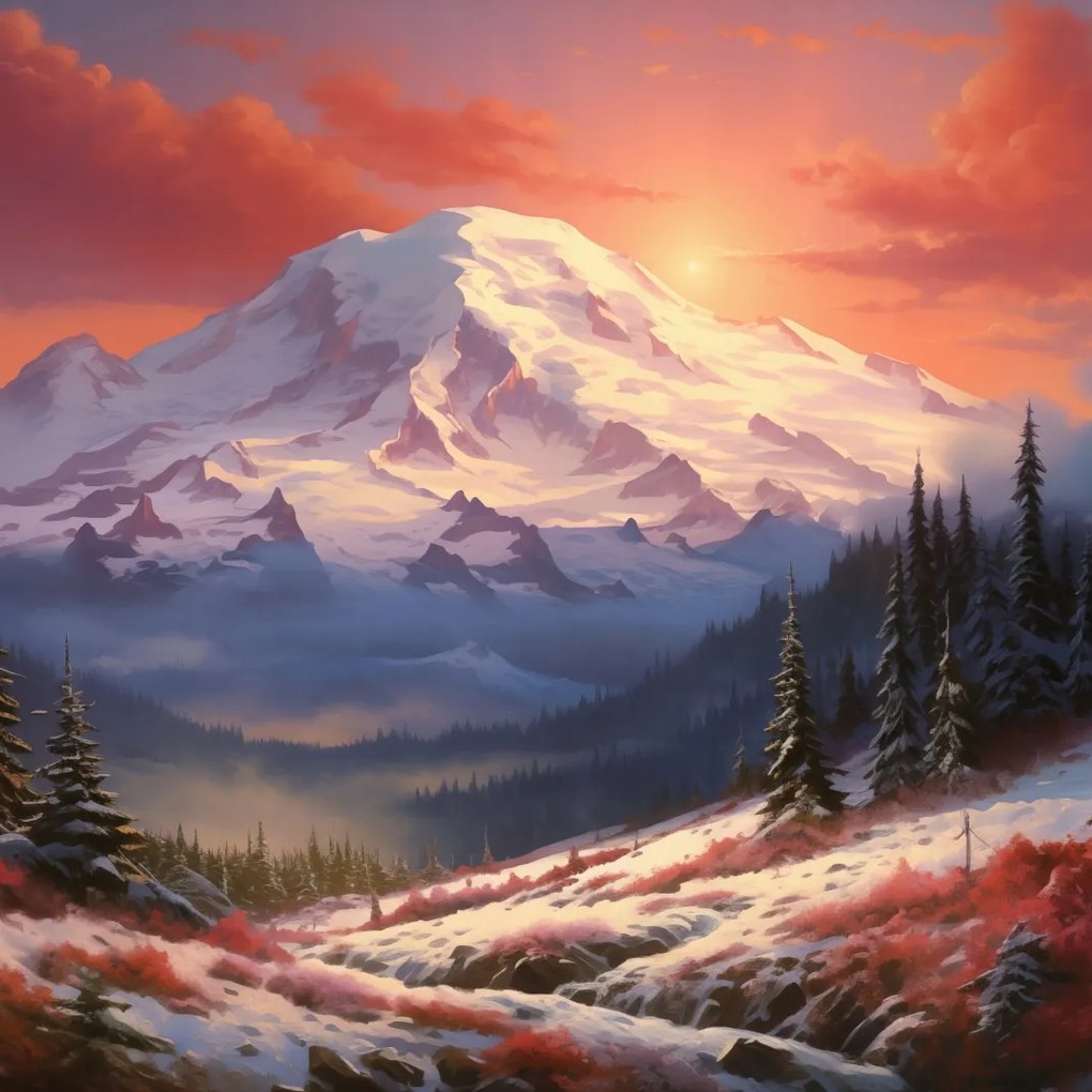 Poszter 90x90cm Hajnali fény csúcsai