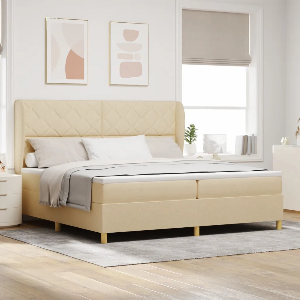 Krém Színű Boxspring Ágy Mattal 200x200 cm Textil