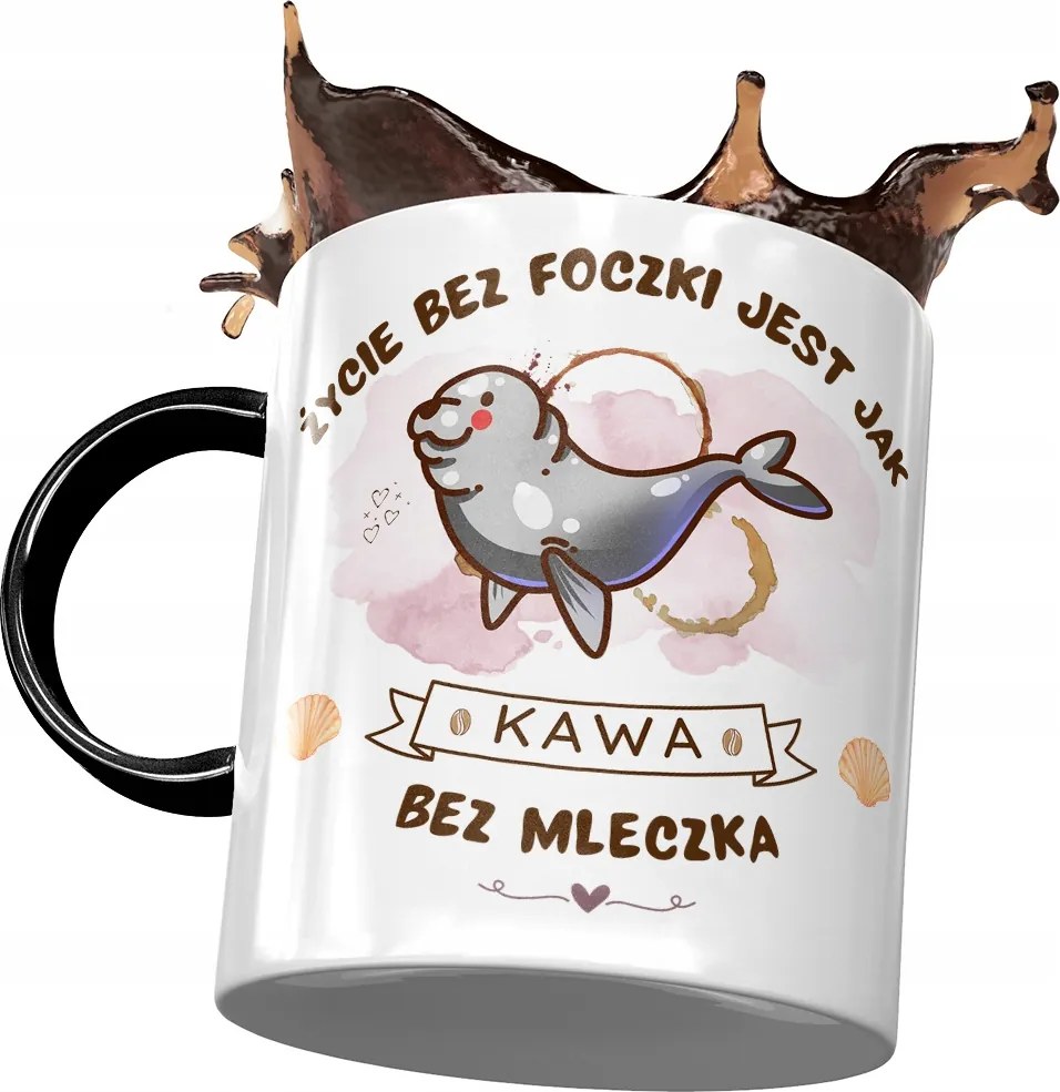 Fekete bögre fóka mintával Ajándék fényképpel